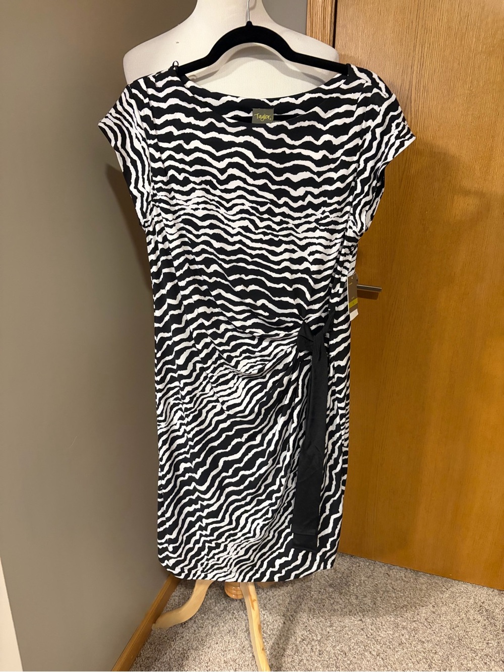 Taylor Black & White Zebra-Print Midi Dress with Side Tie